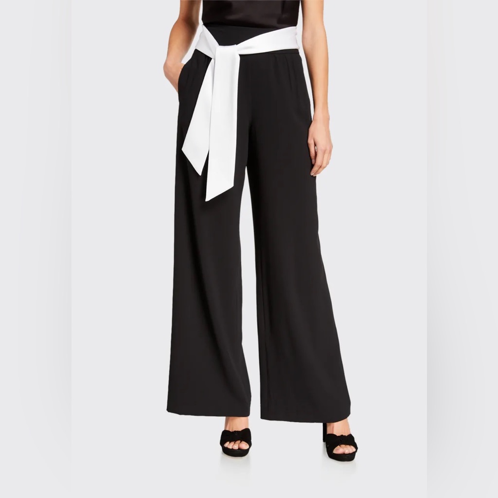 Alice + Olivia Palazzo Merna High-Waisted Tie Wide-Leg Black Pants